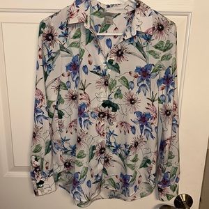 Long sleeve button down multicolor floral blouse